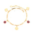 Introducing the Red Evil Eyes and Clover Figaro Chain Link Anklet Bracelet, featuring alternating charms: two red circular charms adorned with a white and black evil eye motif for spiritual protection, alongside two four-leaf clover charms.